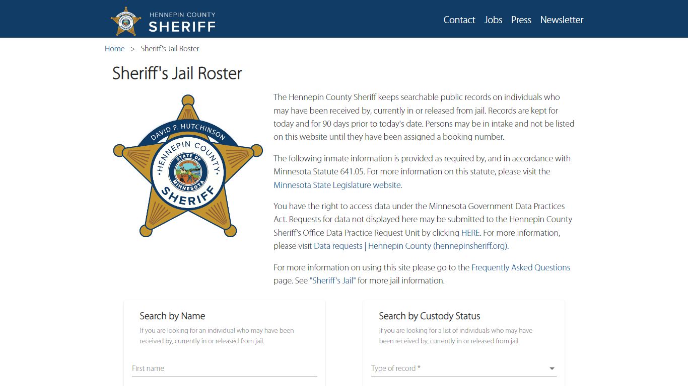 Sheriff's Jail Roster - Hennepin County, Minnesota